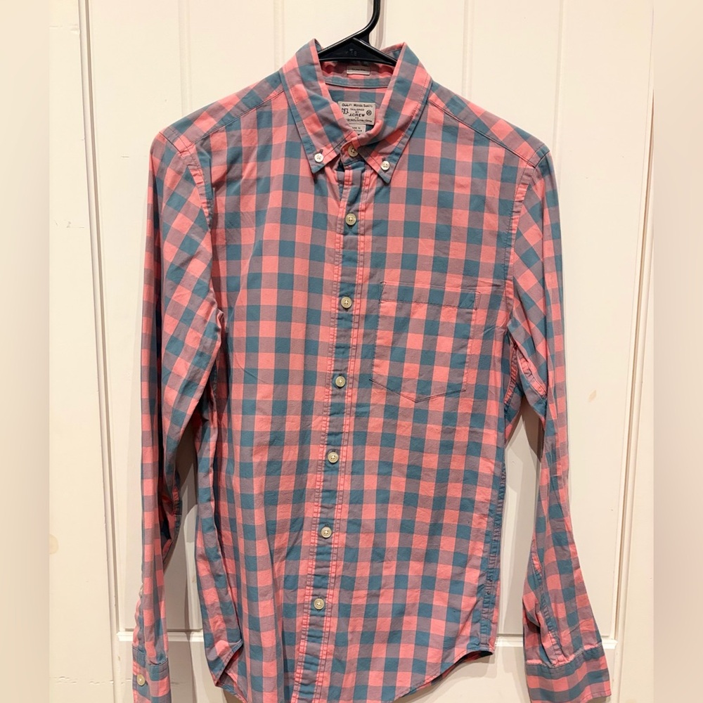 J. Crew Pink and Blue Checkered Casual Shirt